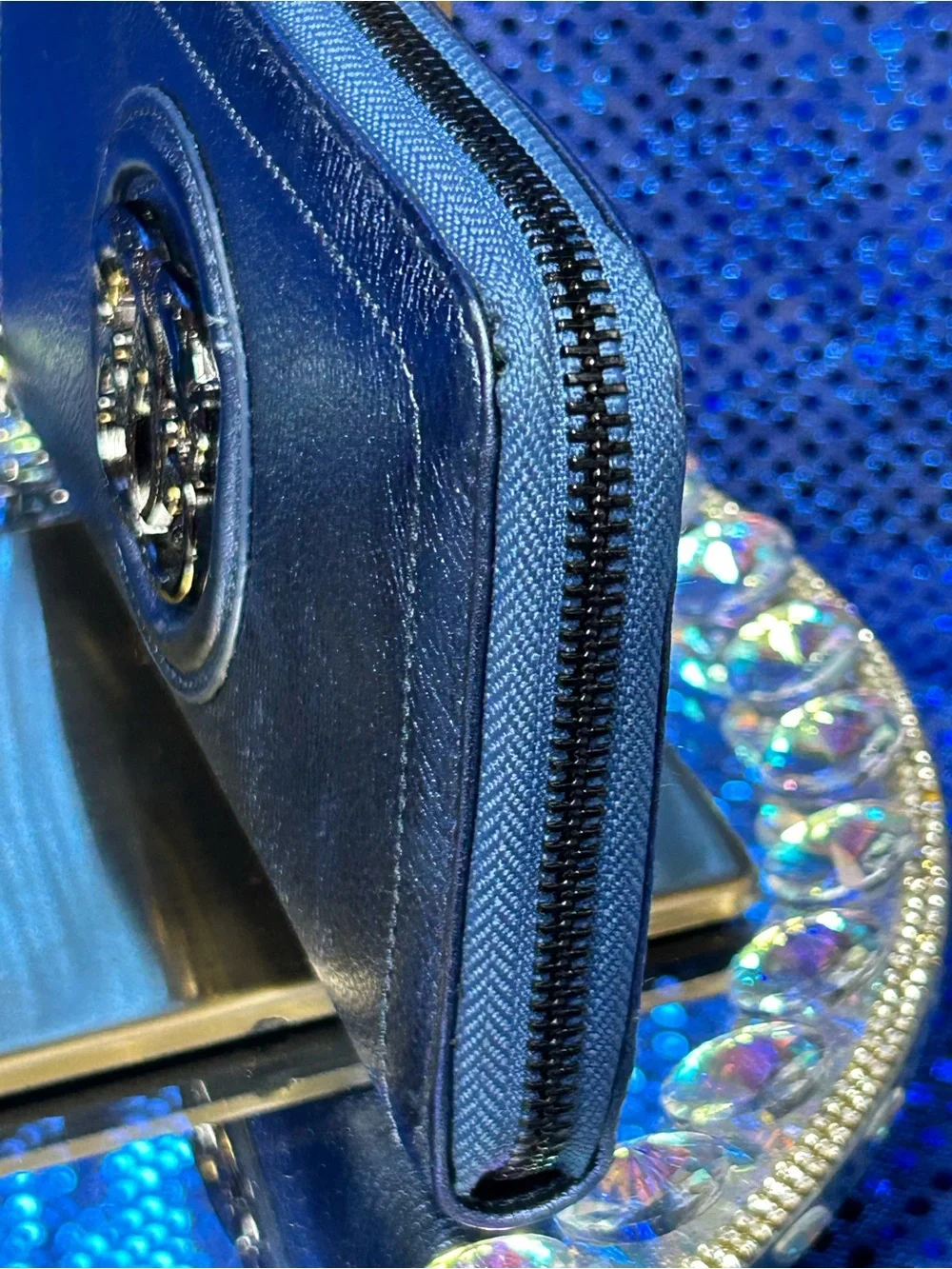 Sharif Legacy Pearlized Leather Wallet in Metallic Blue Approx.. 7 x 5